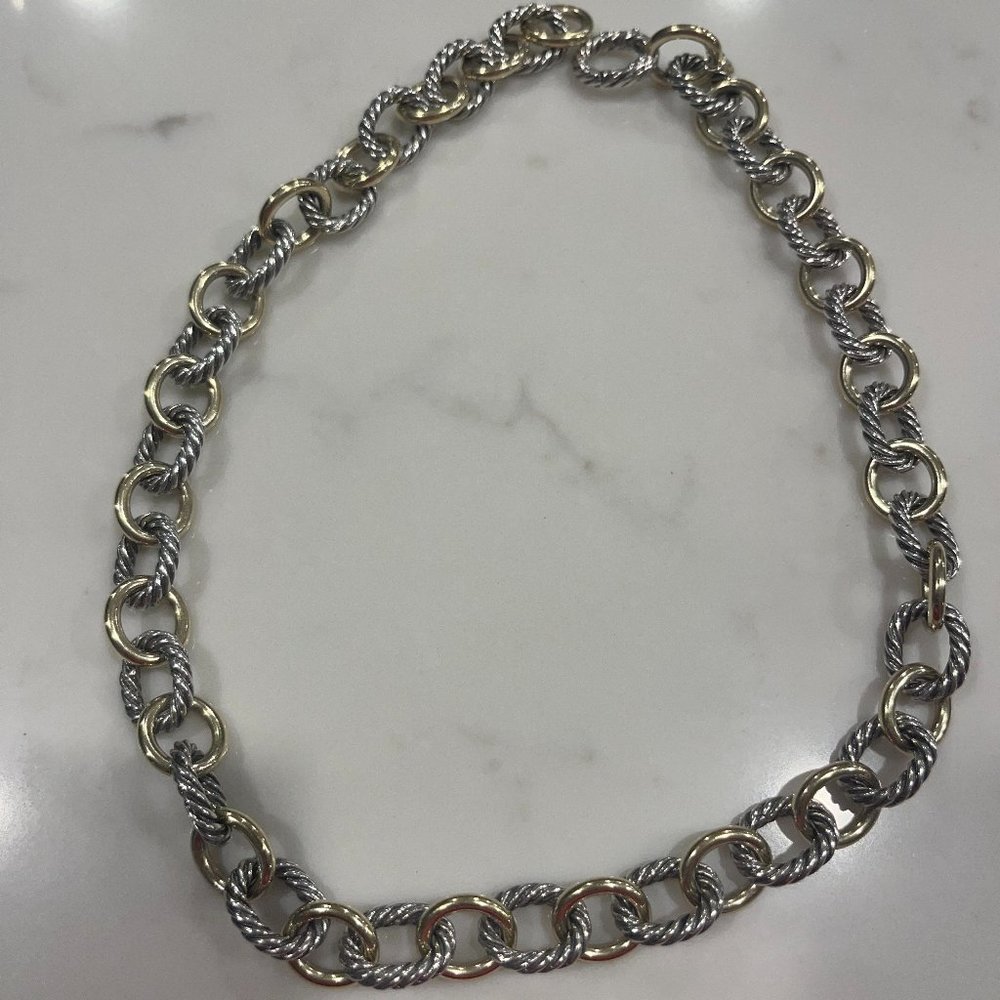 David Yurman Oval Link Chain Necklace Sterling Silver with 18K Yellow Gold, 16mm
